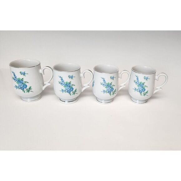 8Pcs set of Royalton Translucent Porcelain Blue Floral Design Cluster Pansies - Picture 2 of 9